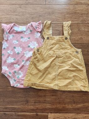 Girls Summer Yellow Overall Dress Set- Carter's And Little Chickadees 3-6 Months